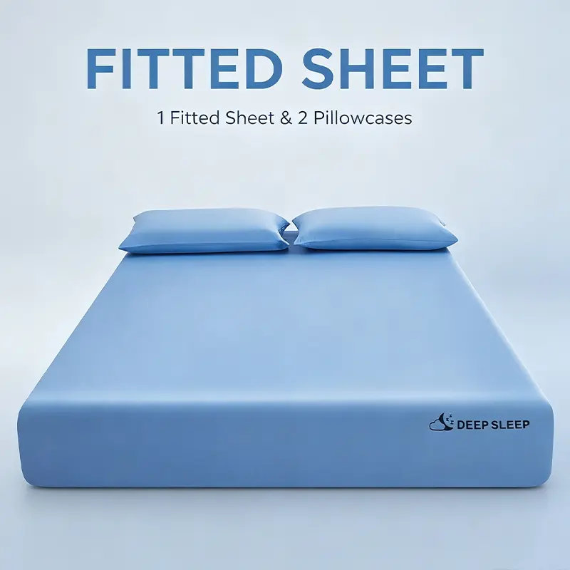 All Around Elastic Deep Pocket Mattress Fitted Sheet Set, Soft Smooth Breathable Bedding with 2 Pillowcases, Machine Washable Fade Resistant Solid Bed Sheet for Family Daily Rest