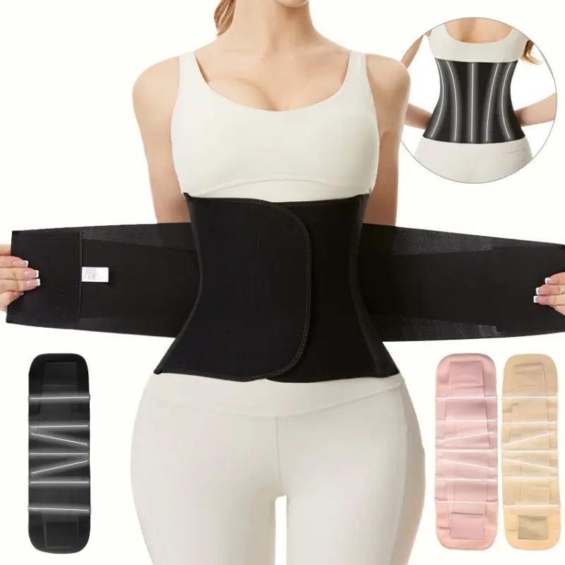 Women's Self-Wrapping Waist Trainer with Bone Support, Adjustable Belt, Breathable Fabric, Mid Section Compression - Invisible Tummy Control Body Shaper for Postpartum Recovery, Gym, Daily Wear Under Dresses, Leggings