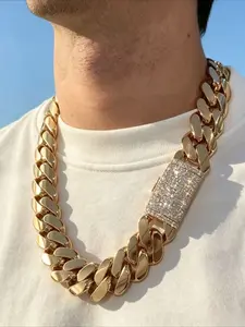 20Mm Cuban chain personalized trend heavy industry Cuban jewelry, multi-specification size selection, gold-plated diamond dual process, suitable for a variety of wearing styles, anniversary gifts, glory charm jewelry