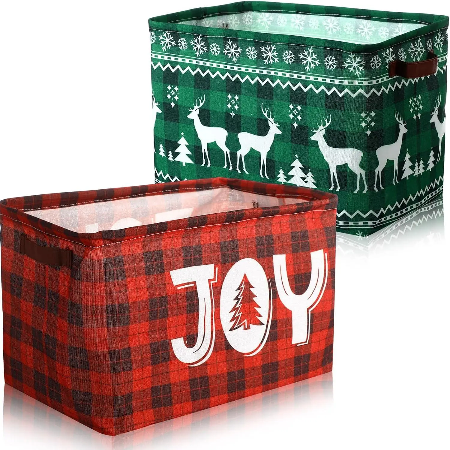 2 Pack Christmas Storage Bin Large Collapsible Christmas Storage Baskets with Handles Canvas Green Red  Organizer for Xmas Holiday Office  Clothes Gifts Book Organization ()