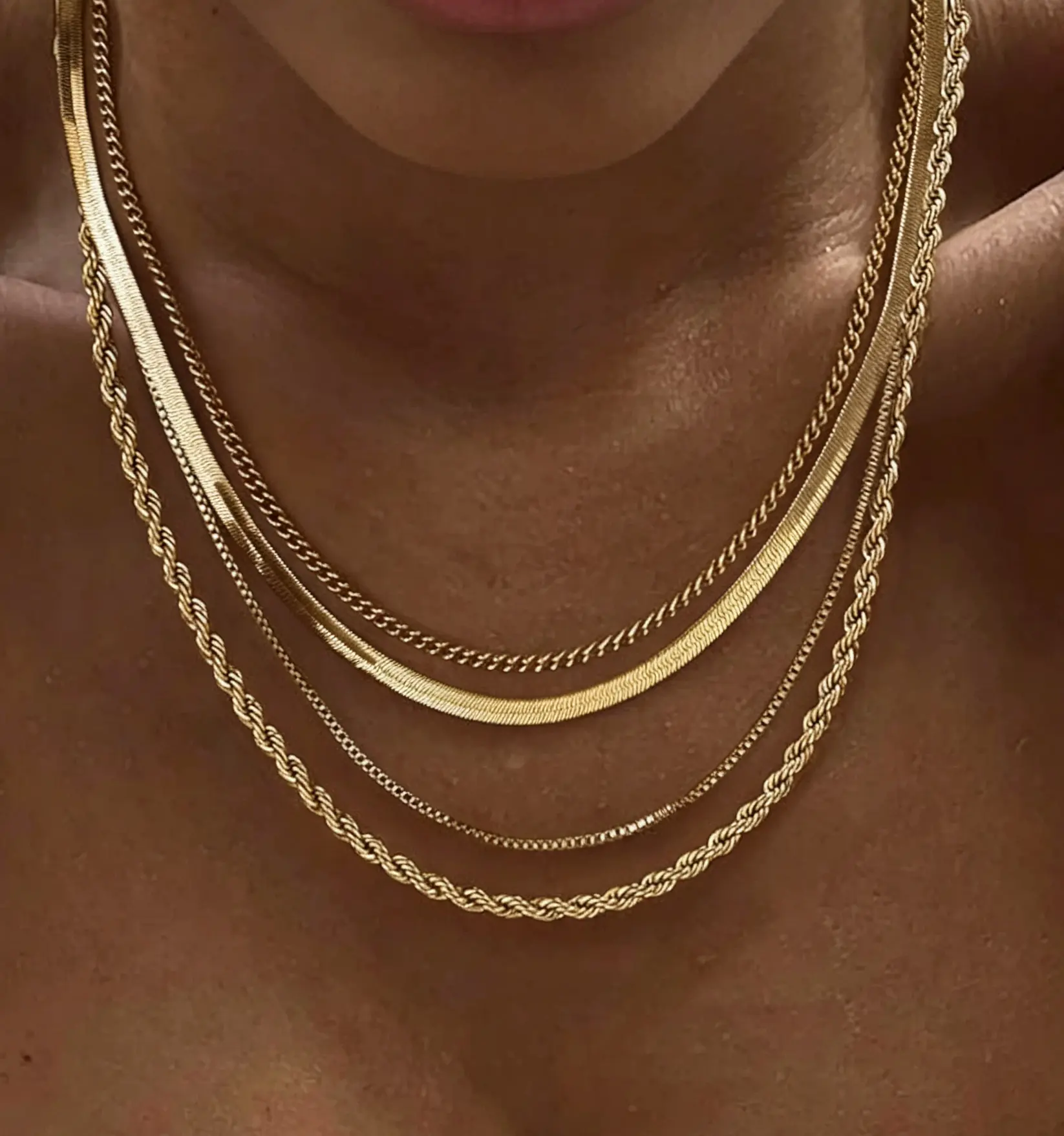 Gold Plated Chain Necklace Set Chunky Herringbone/Snake/Rope/Box/Cuban Link Chain for Women, Layering Stack Choker Necklace, Dainty Jewelry Set Non Tarnish