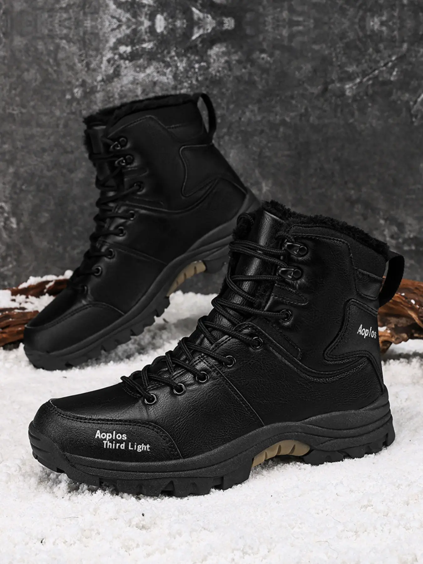 Men's Winter Thickened High-Top Hiking Boots, Waterproof Wear-Resistant Anti-Wind Snow Shoes, Warm Leather Mid-Calf Boots for Outdoor Activities