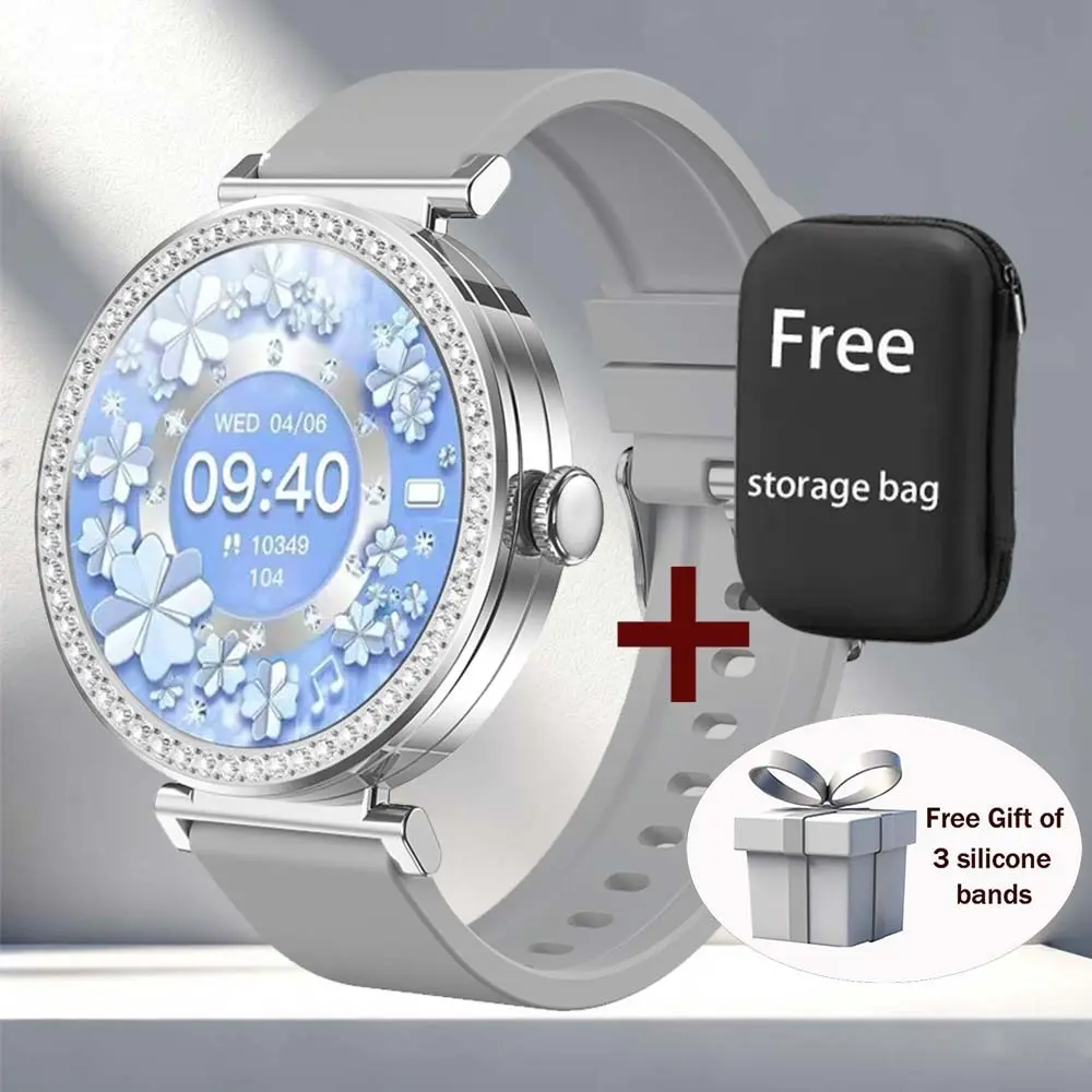 Fashionable Smart Watch Ladies BT Call Digital Watch Health Tracker Sport Modes Notification Reminder Voice Assistant Motion Trajectory Android iOS Systems Wearable 1.46 inch HD Screen Wristwatch Luxury Women Includes 1 Storage Bag And 3 Silicone Straps