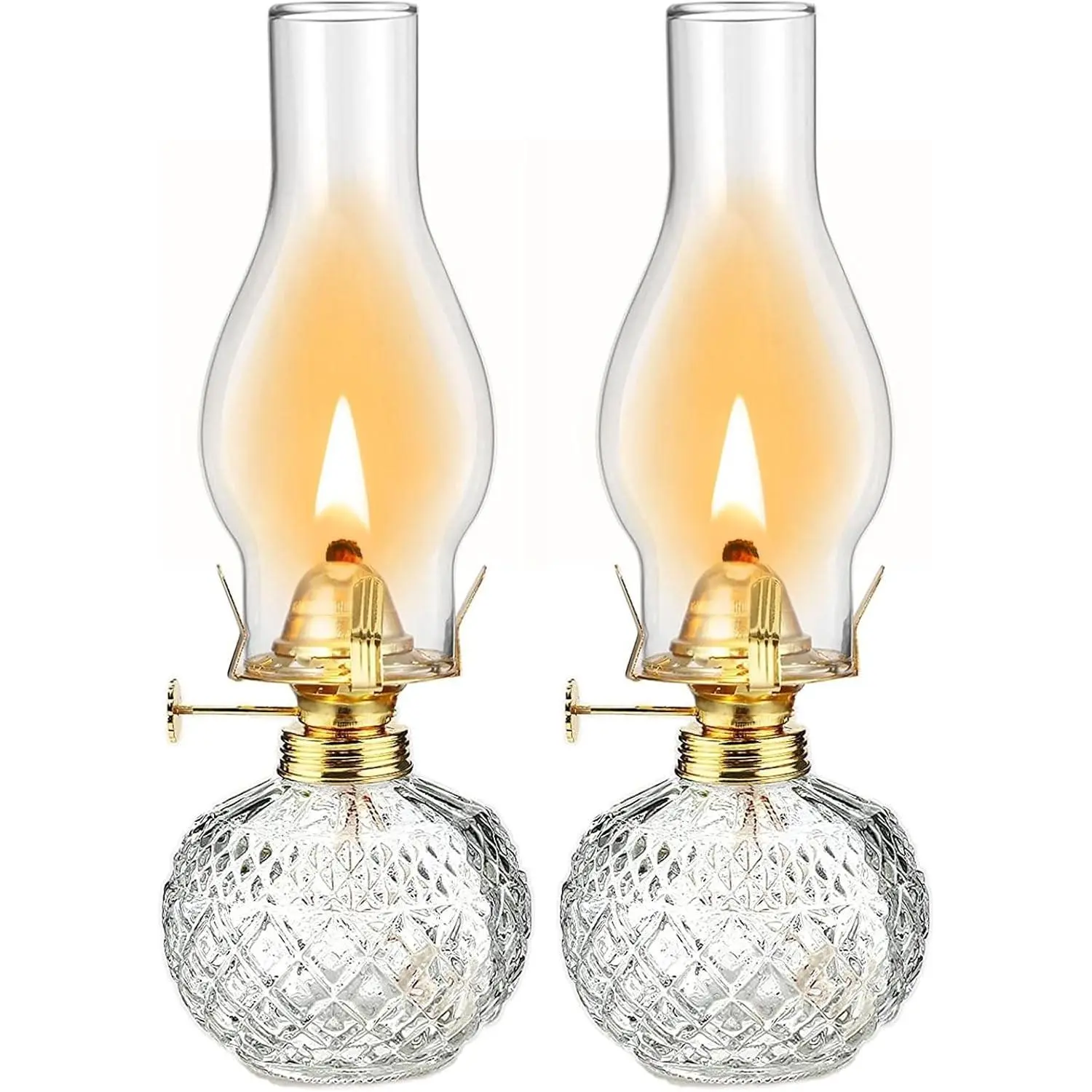 2 Pieces Large Chamber Clear Glass Rustic Kerosene Lamp Lantern Indoor Decorative Hurricane Vintage Oil Lamp for Home Tabletop Emergency Lighting