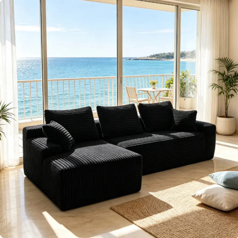 Fareforth 104" L-Shaped Corduroy Boneless Sectional Couch - Custom Modular Sofas for Living Room, Modern Living Room Decor, 5 Free Pillows, Deep Seats for 4-6 People, Free Combination Design, Comfortable Luxury Gathering Furniture