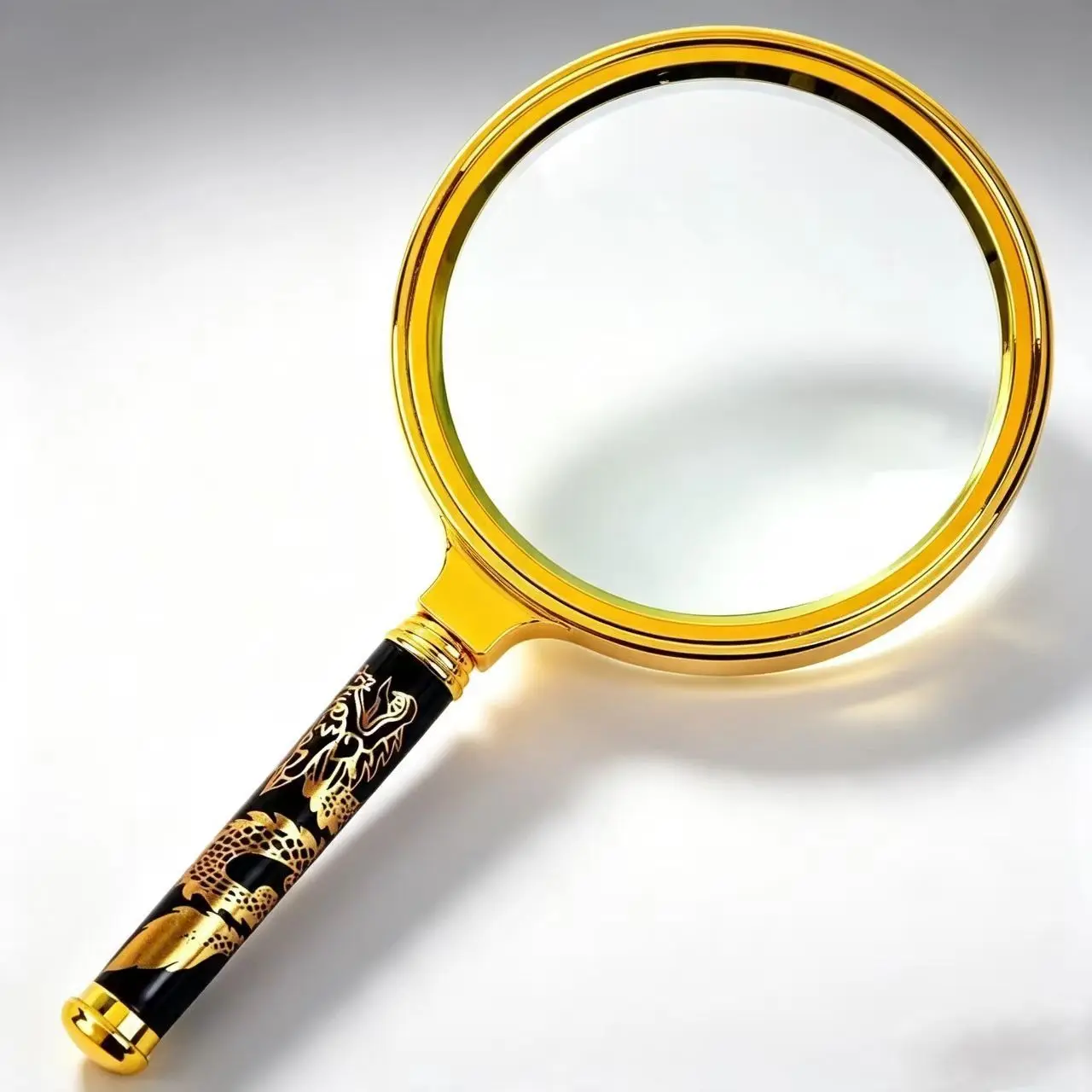 Vintage Handheld Magnifying Glass with Golden Metal Frame & Dragon Pattern Handle, High-Clarity Optical Tool with Dragon Handle to Magnify Detail, Festive Party Gift for Teens (for Reading, Coin & Stamp Collecting), 160X/180X