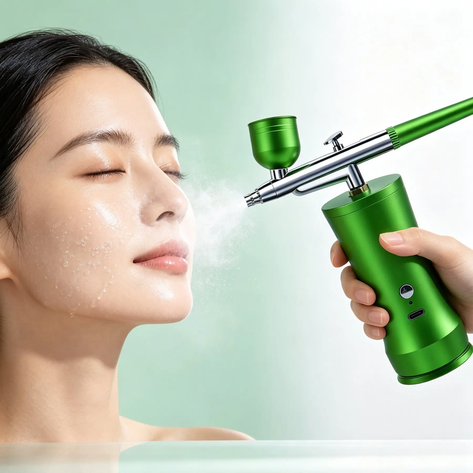 Portable Rechargeable Handheld All‑in‑One Airbrush Gun, Even High‑pressure Atomization Anti‑clog, Complete Accessories, Multi‑use Beauty Sprayer for Nail Art & Skin Hydration