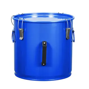 8 Gallon Carbon Steel Fryer Grease Bucket with Filter Bag, Locking Lid, Blue