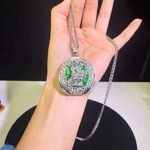 Philadelphia Eagles Super Bowl Championship Ring Necklace, Unisex Hip Hop Sports Fan Jewelry, Luxury Rhinestone Pendant, Nfl Memorial Gift