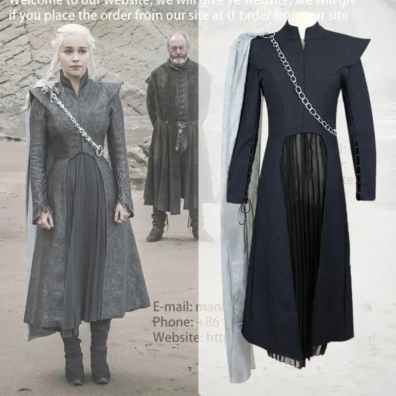 Women's Game of Thrones Daenerys Targaryen Dragon Mother Cosplay Full Set, Polyester Clothes with Skirt Dress Windbreaker, Multi-Size for Halloween Performance (Festive & Party Supplies)