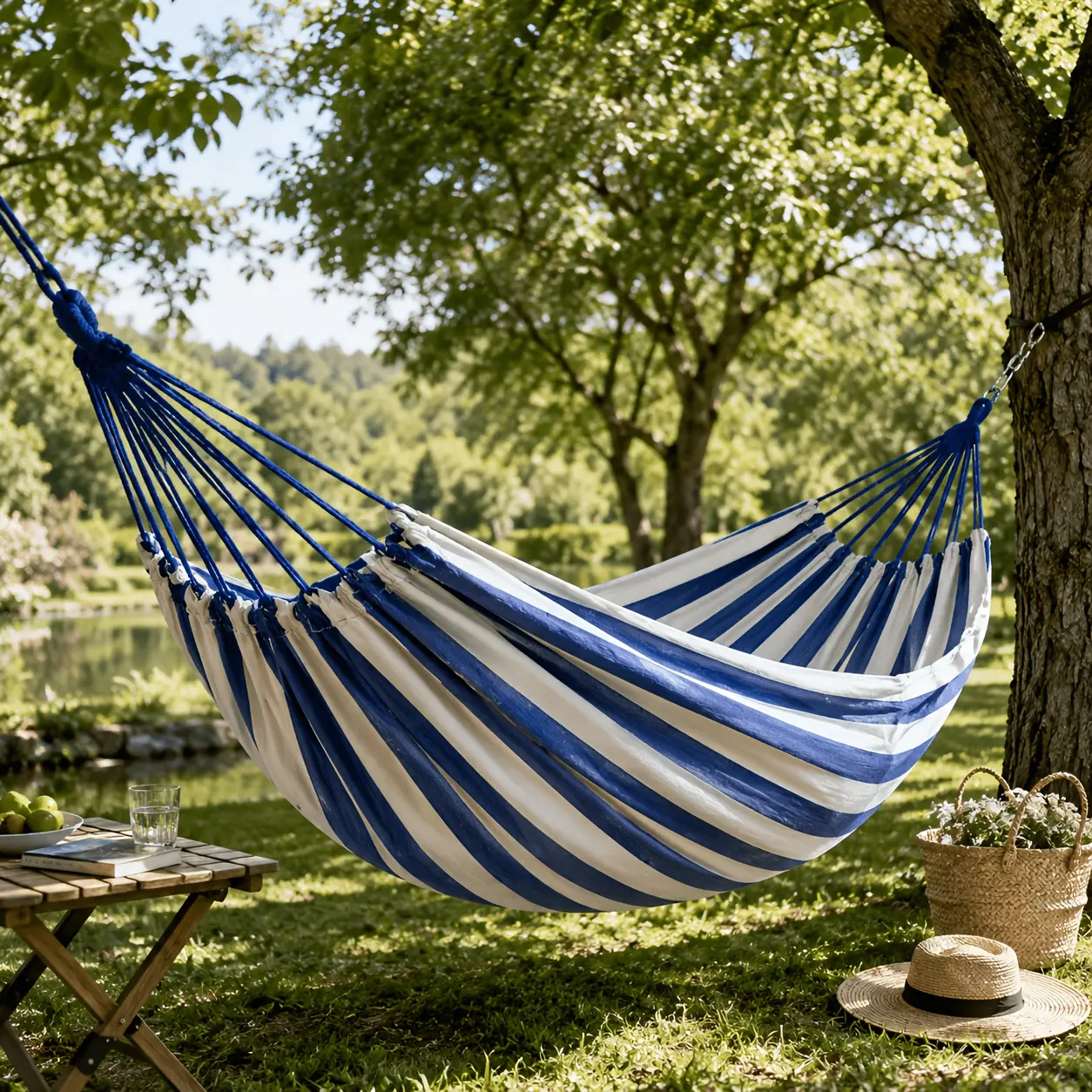 Extra-Thick, Durable Double-Person Pole-Free Hammock; Oversized Double-Person Canvas Hammock with Storage Bag; Ideal for Outdoor Camping and Garden Relaxation
