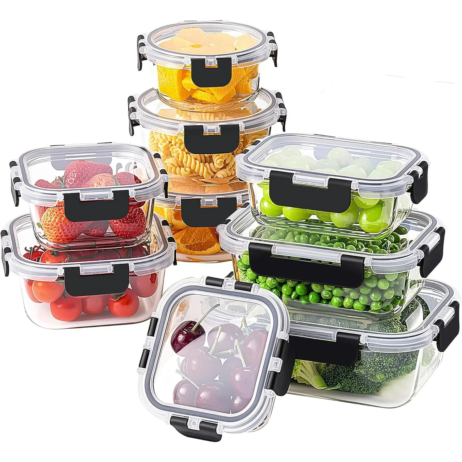 18 Piece Glass Food Storage Containers with Lids, Glass Meal Prep Containers, Airtight Lunch Bento Boxes, BPA-Free & Leak Proof, Oven, Freezer and Dishwasher Safe (9 lids & 9 Containers)