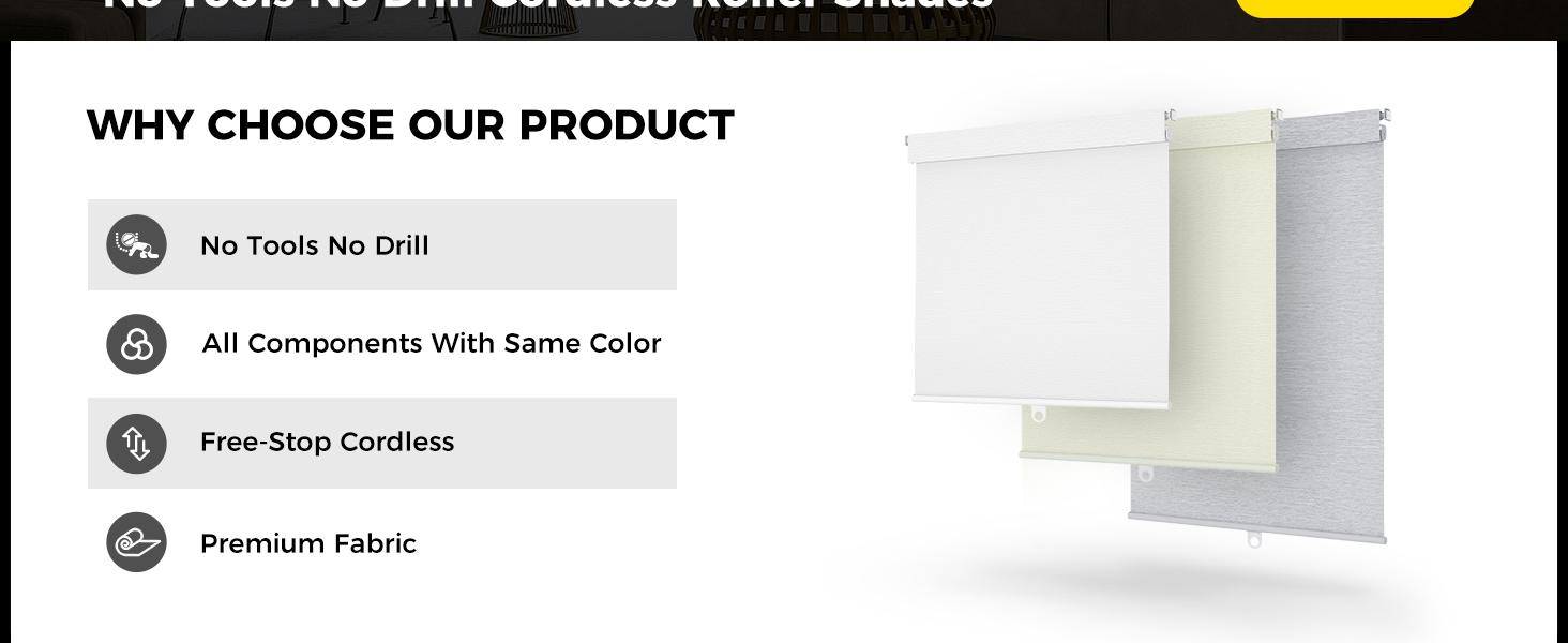 No Tools No Drill Cordless Blackout Roller Shades for Indoor Windows, Easy to Install, Darkens Rooms, Blocks Heat, and Protects Against UV Rays, Window Size 34" W * 48" H White No Tools No Drill Cordless Blackout Roller Shades for Indoor Windows, Easy to Install, Darkens Rooms, Blocks Heat, and Protects Against UV Rays, Window Size 34" W * 48" H White