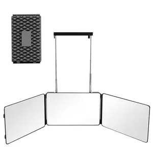 3 Way Mirror for Hair Cutting, Three Way Mirror for Shaver and Makeup, Height Adjustable with Two Hold Nails, 360 Viewing Angle, Clear Anti-Fog HD Glass, Adjustable Vanity Mirror, Trifold Makeup Mirror
