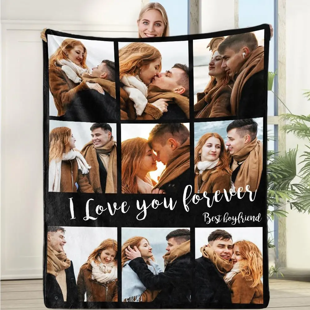 Custom Photo Print Polyester Flannel Blanket - Double-Sided, Breathable, Multi-Size, Year-Round Personalized Couple Gift for Spouse, Indoor Use Home Lounge Living Room Throw Blanket