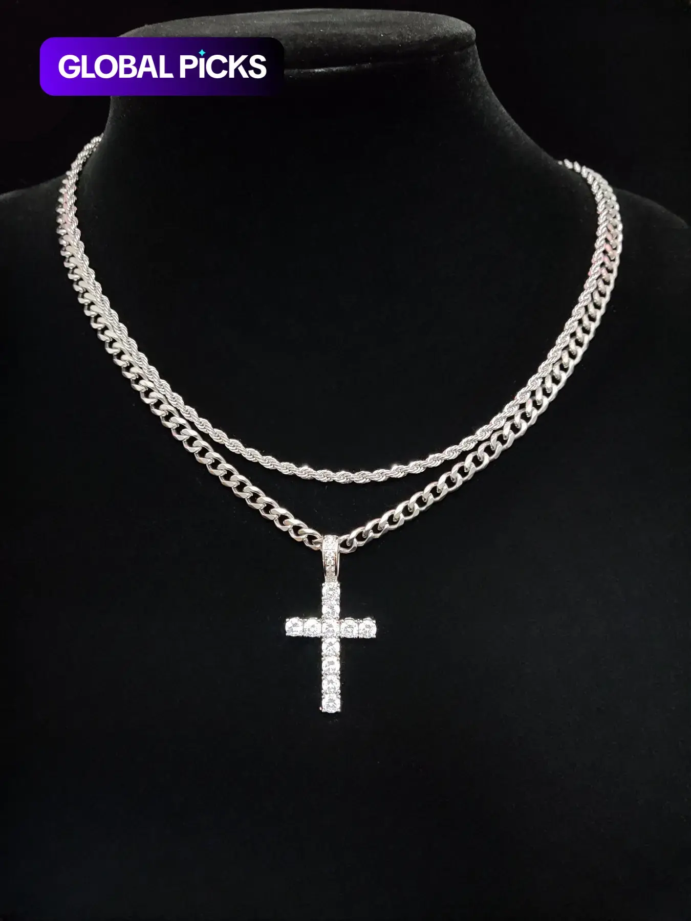Hip Hop Twist Chain Necklace & Rhinestone Cross Pendant Necklace, Cross Necklaces for Daily Wear, Stainless Steel Jewelry for Men & Women, Classic Jewelry for Gift