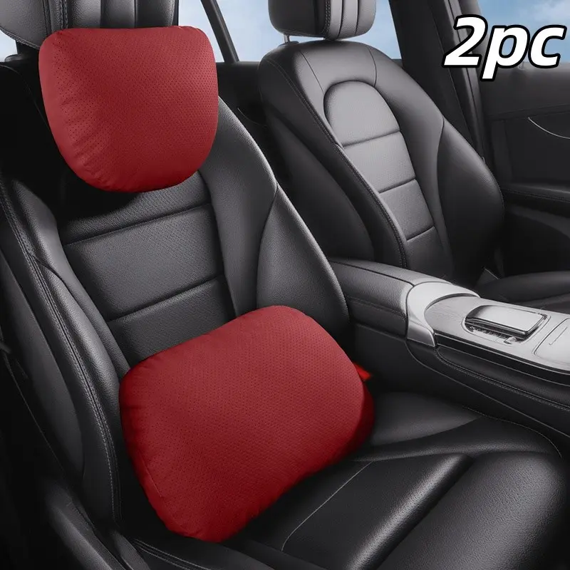 2pc Car Headrest, Neck Headrest and Lumbar Support, PU Leather, Breathable, Comfortable, Fits Most 5-Seat Cars Suvs, 5 Colors Available, Breathable Neck Cushion