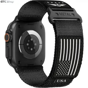 2026 Rugged Nylon Stars-Stripes Flag Band for Apple Watch Ultra 3/2, Men Soft Woven Sport Strap, Compatible iWatch Series 11-3 SE 49mm 46mm 45mm 44mm 42mm (Strap Only)