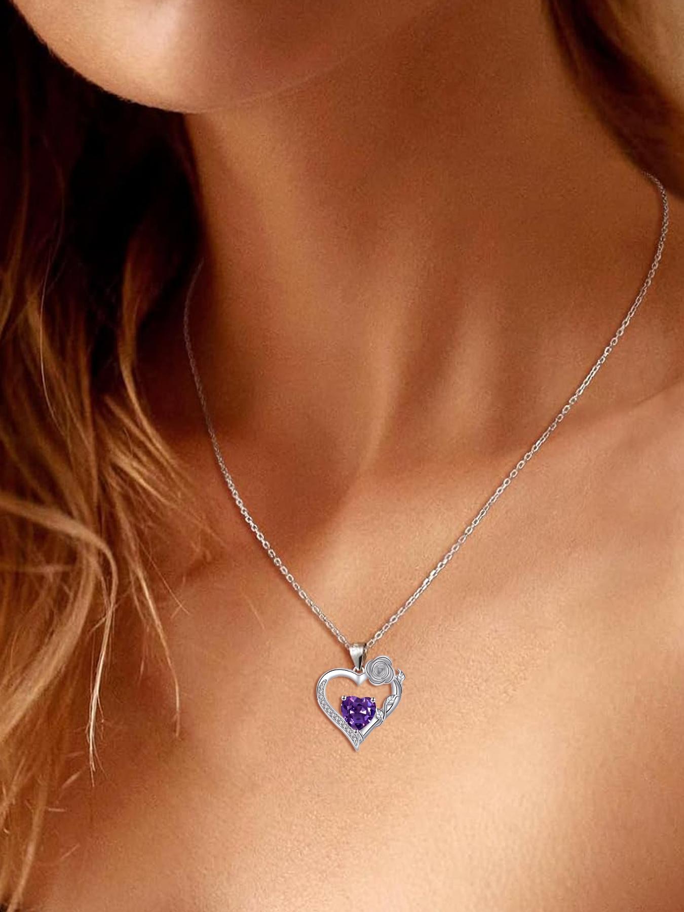 Rose Flower Heart Pendant Necklace With Rose Jewelry Gift Box, Exquisite Jewelry Gift, Anniversary Valentines Day Necklace Gift for Wife Girlfriend, Birthday Gifts for Mom Daughter, Heart Design Necklace