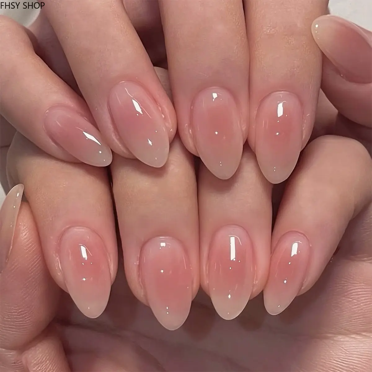 24Pcs Viral Blush Nails Press-On Set, Minimalist Almond Shape in Clean Sheer Pink & Nude, Effortless Korean "Cheek" Manicure for Daily, Cross-Border Best-Selling Pure Aesthetic