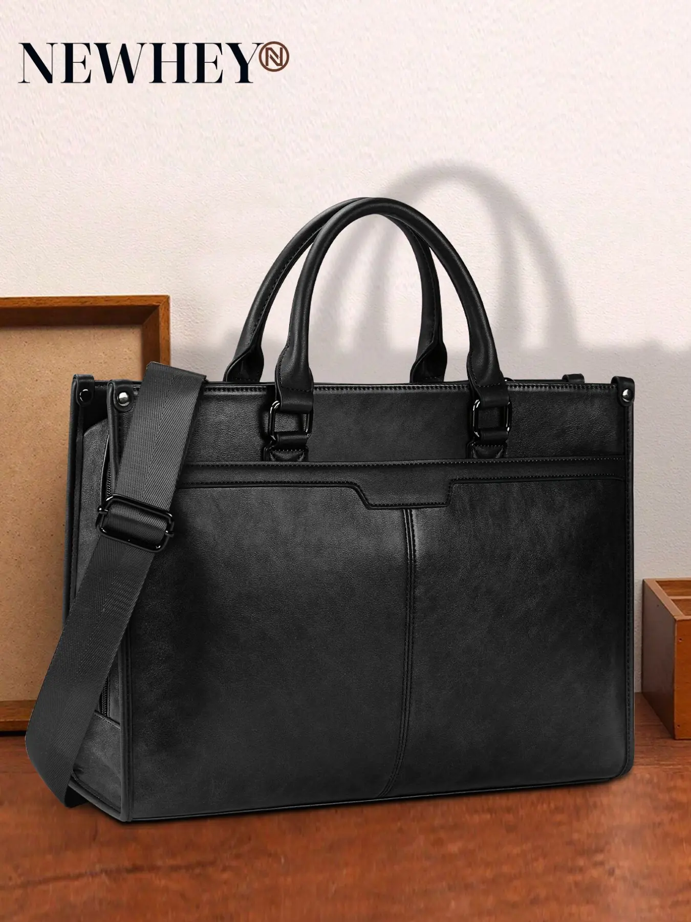 15.6 Inch Laptop Briefcase for Men, Retro PU Leather Business Tote Bag, Professional Office Shoulder Purse with Detachable Strap & Multi-Pockets