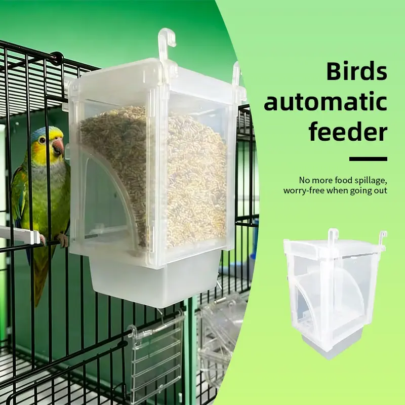 Anti-Splash Bird Feeder Station, Automatic Food Dispenser for Small Birds, Parrots, Cockatiels, and Finches, Bird Supplies