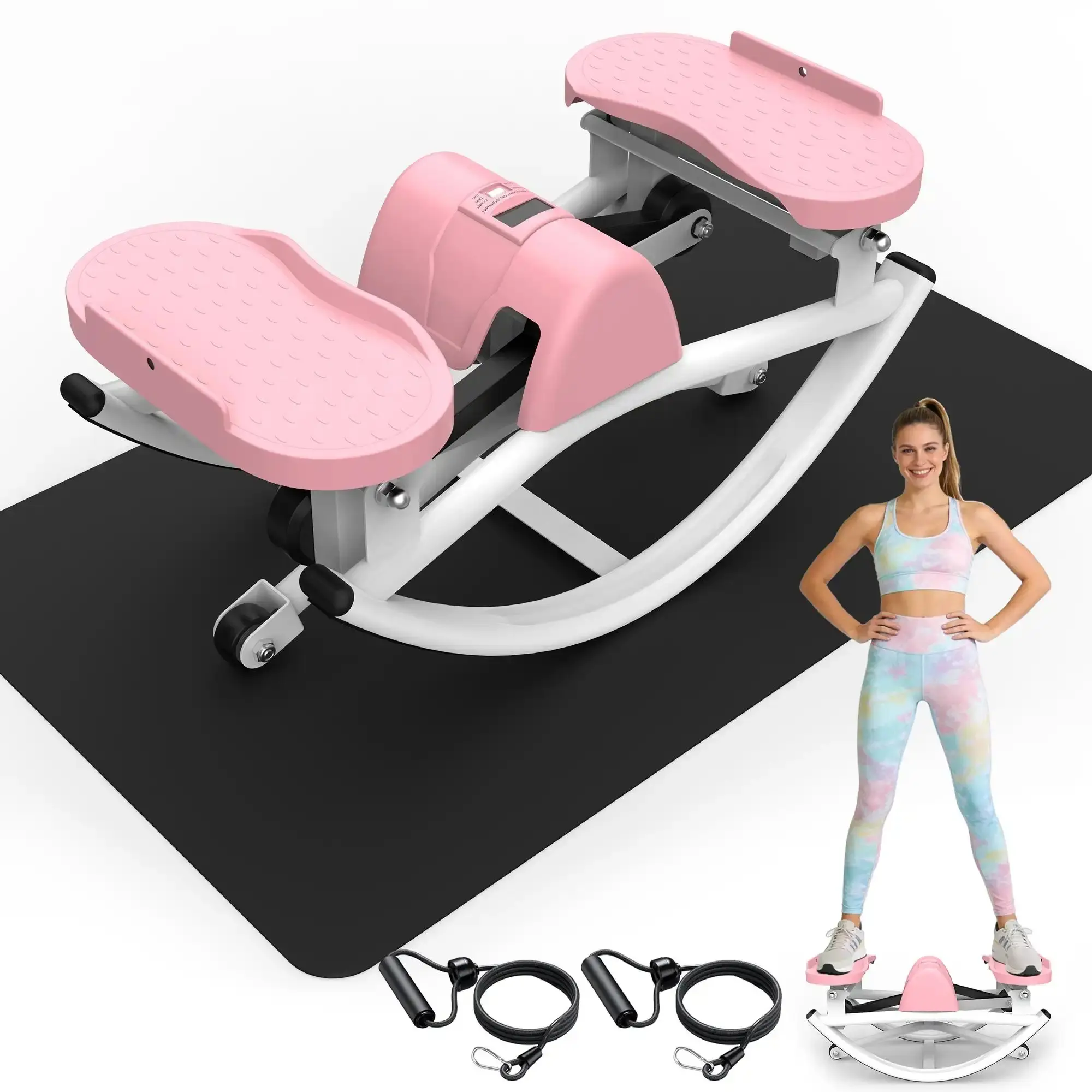 Professional Compact Lateral Stepper with Steel Frame - Dual-Action Exercise Machine for Home Full Body Workout, Resistance Bands, Anti-Slip Mat, LCD Monitor