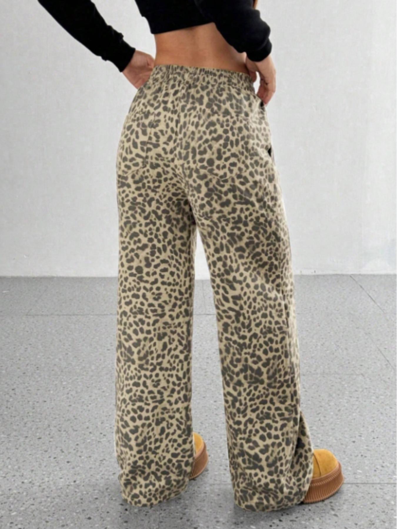 Women's High-End Slim-Fit Leopard Print Loose Straight Leg Pants, Stylish Casual Wear, Comfortable Fabric, Perfect for Daily, Boho Casual Trousers