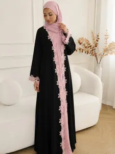 Elegant Abaya Set with Headscarf, Comfortable Modest Long Sleeve Dress, Perfect for Parties, Holidays, Ramadan, All Seasons