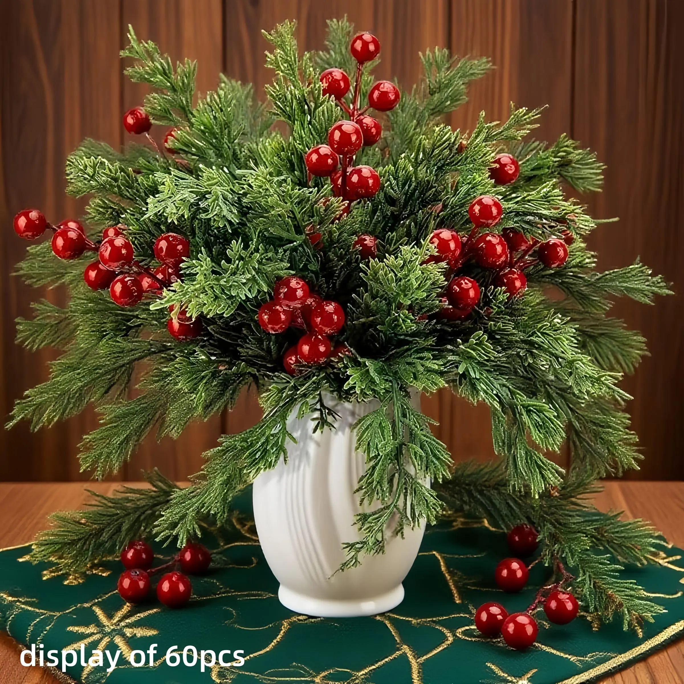 60-Piece Artificial Christmas Tree Set with Berries, Plastic Pine Branches, Reusable Holiday Decorations for Home & Events, Festive Home Decoration