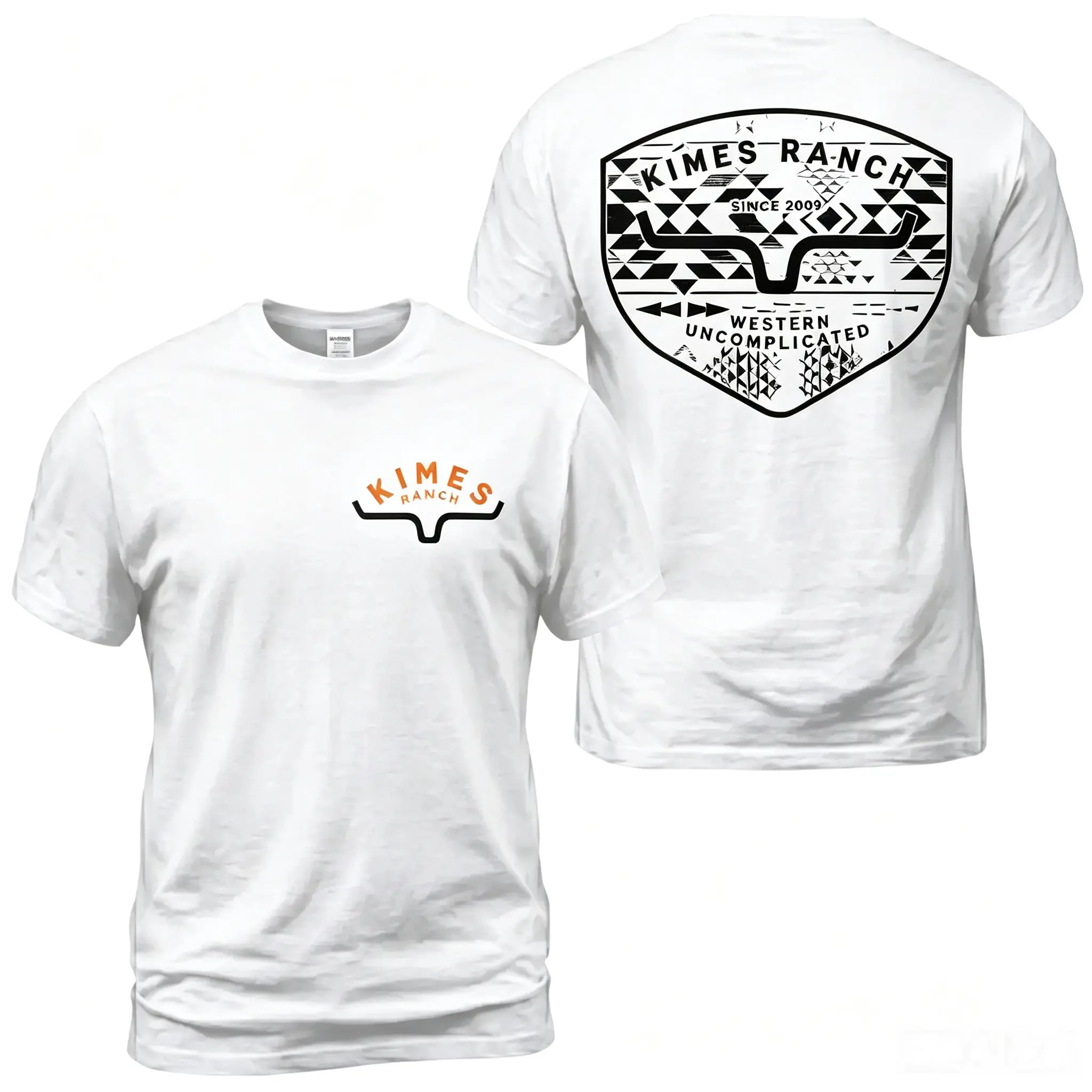 Kimes Ranch Aztec Shield Logo T-Shirt, Western Uncomplicated Graphic Tee, Distressed Tribal Back Print With Front Chest Horn Emblem, Ranch Casual Outfit, Soft Cotton Tee Gift For Men and Women