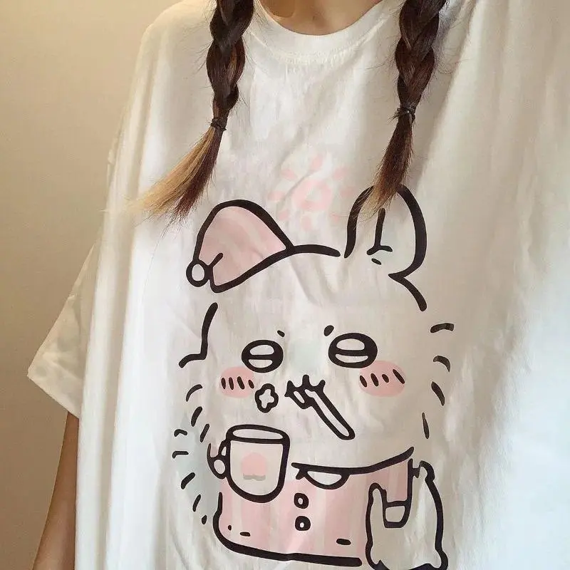Casual T-Shirt with Kawaii Cartoon Graphic Print, Unisex Round Neck Short Sleeve Streetwear for Summer