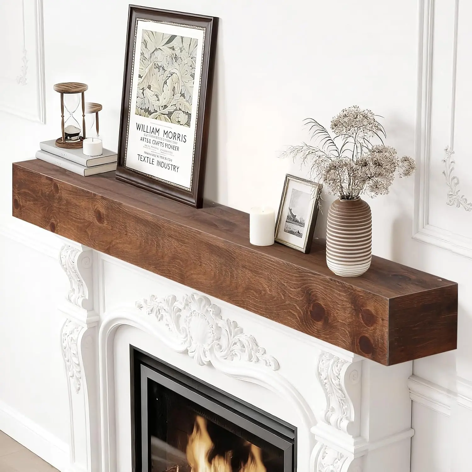 Fireplace Mantel Shelves 54inch | Solid  Floating Mantel Shelf - Rustic  Wall Shelf with Invisible Brackets & Heavy Duty 100lbs Capacity