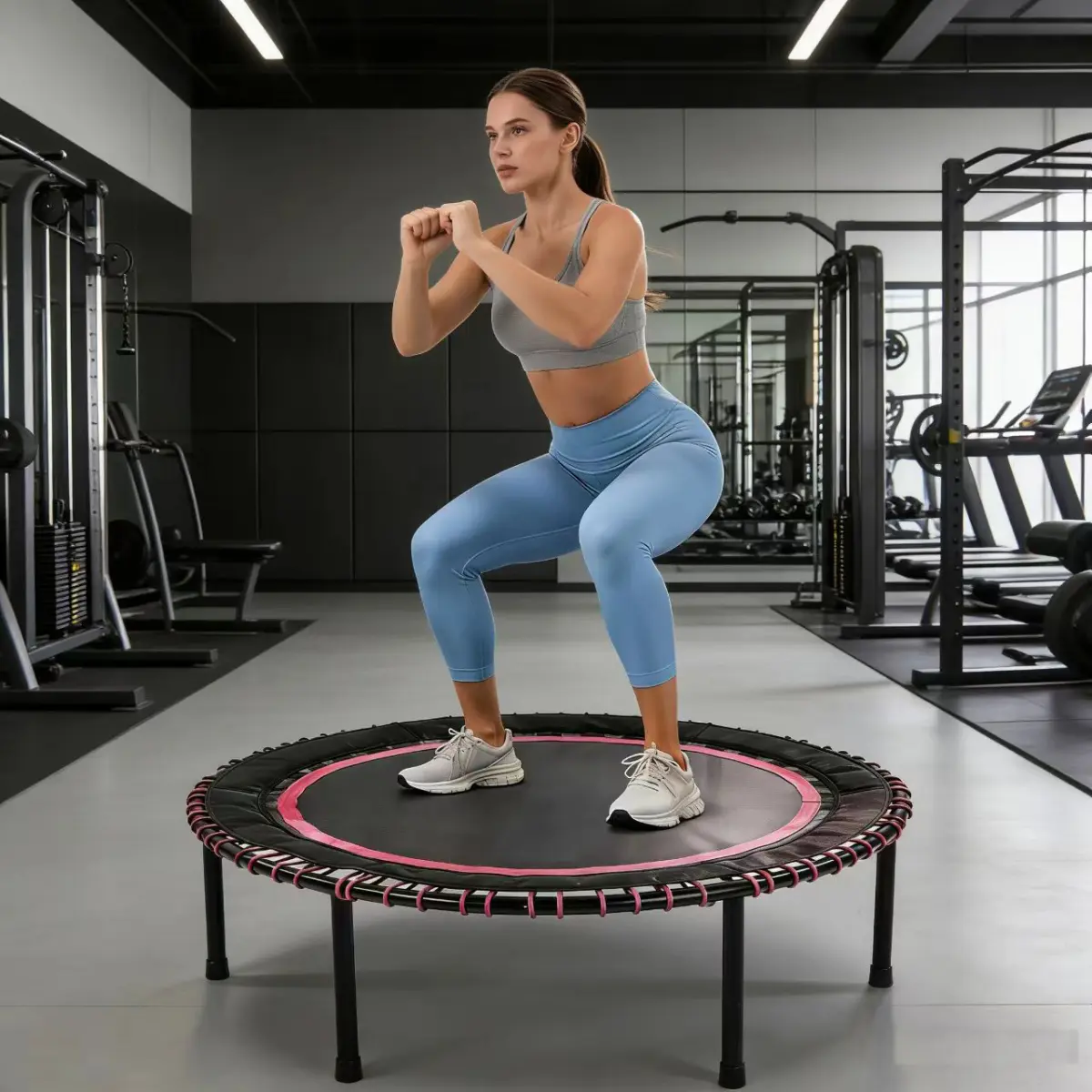 48-Inch Springless Exercise Trampoline with Iron Frame, Quiet Bungee Jump Mat Fitness Trampolines for Adults & Kids, 330 lbs Capacity for Indoor Low-Impact Cardio, Sports Trampoline