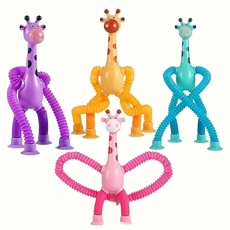 4-Piece Giraffe Suction Toy Set, Stretchy Cartoon Design, Multiple Play Modes, Stress Relief Toy for Kids, Battery-Free