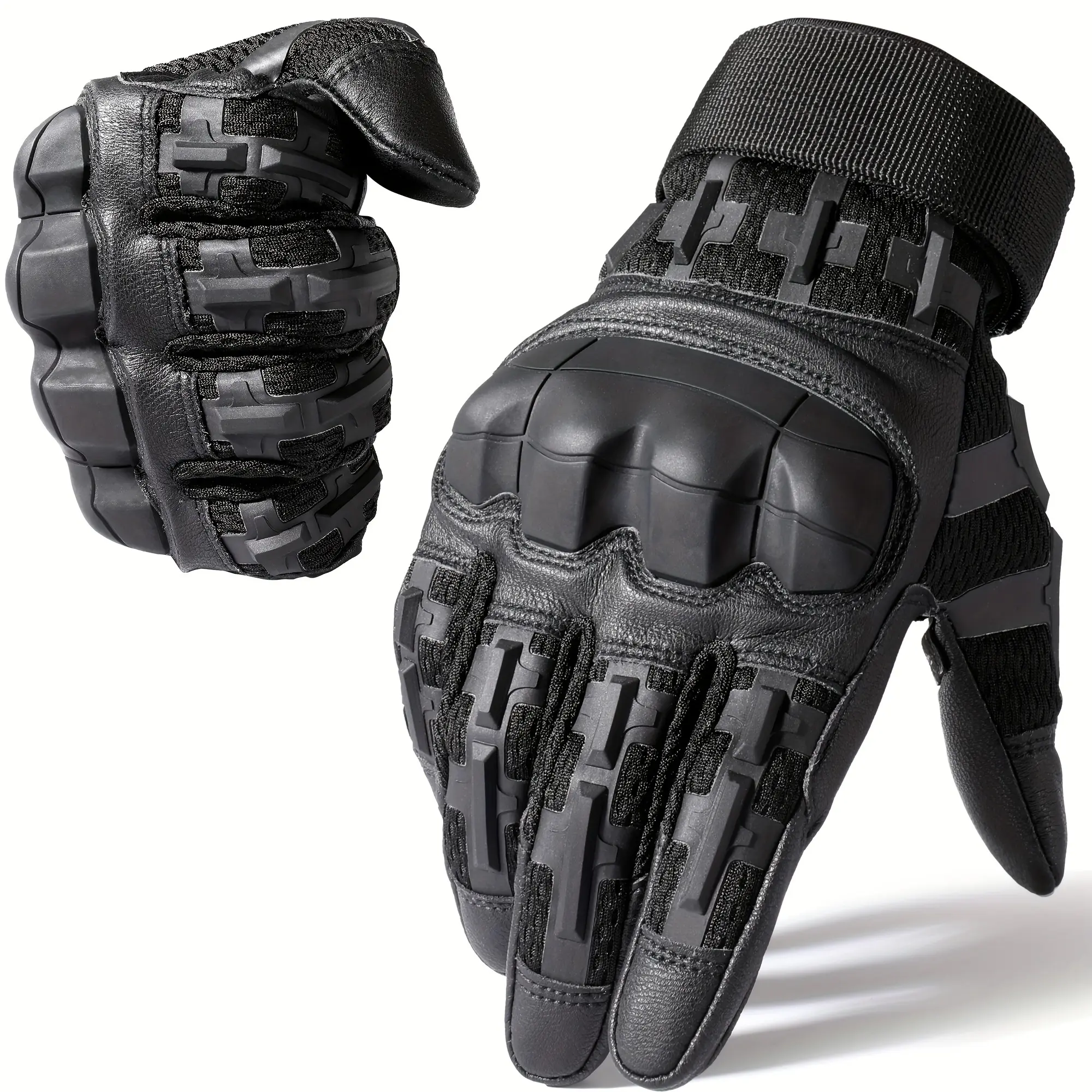 Men's Full Finger Tactical Style Sports Gloves, Protective Gear with Multi-Functional Windproof Nylon Knit Fabric, Adjustable Hook-and-Loop Cuffs for Outdoor Hunting, Camping