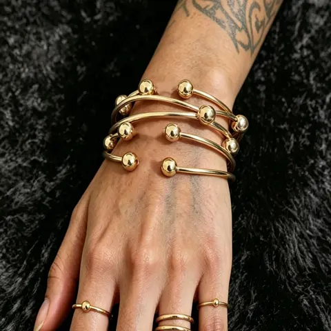 Retro Boho Thick Bangles, Fashionable Chunky Bangles, 10mm Ball Silvery, Handmade Stacking Bangles for Women, Multilayered Bangles, Daily Party Jewelry Gifts, Fashionable Jewelry Accessories