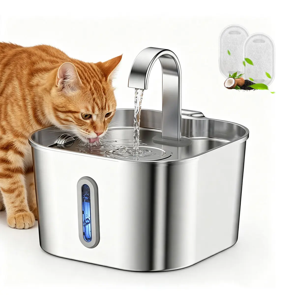 Automatic Pet Water Dispenser for Dogs & Cats, USB Powered, with Replaceable Filter, Ultra-Quiet, Easy to Clean, 2.2L Capacity
