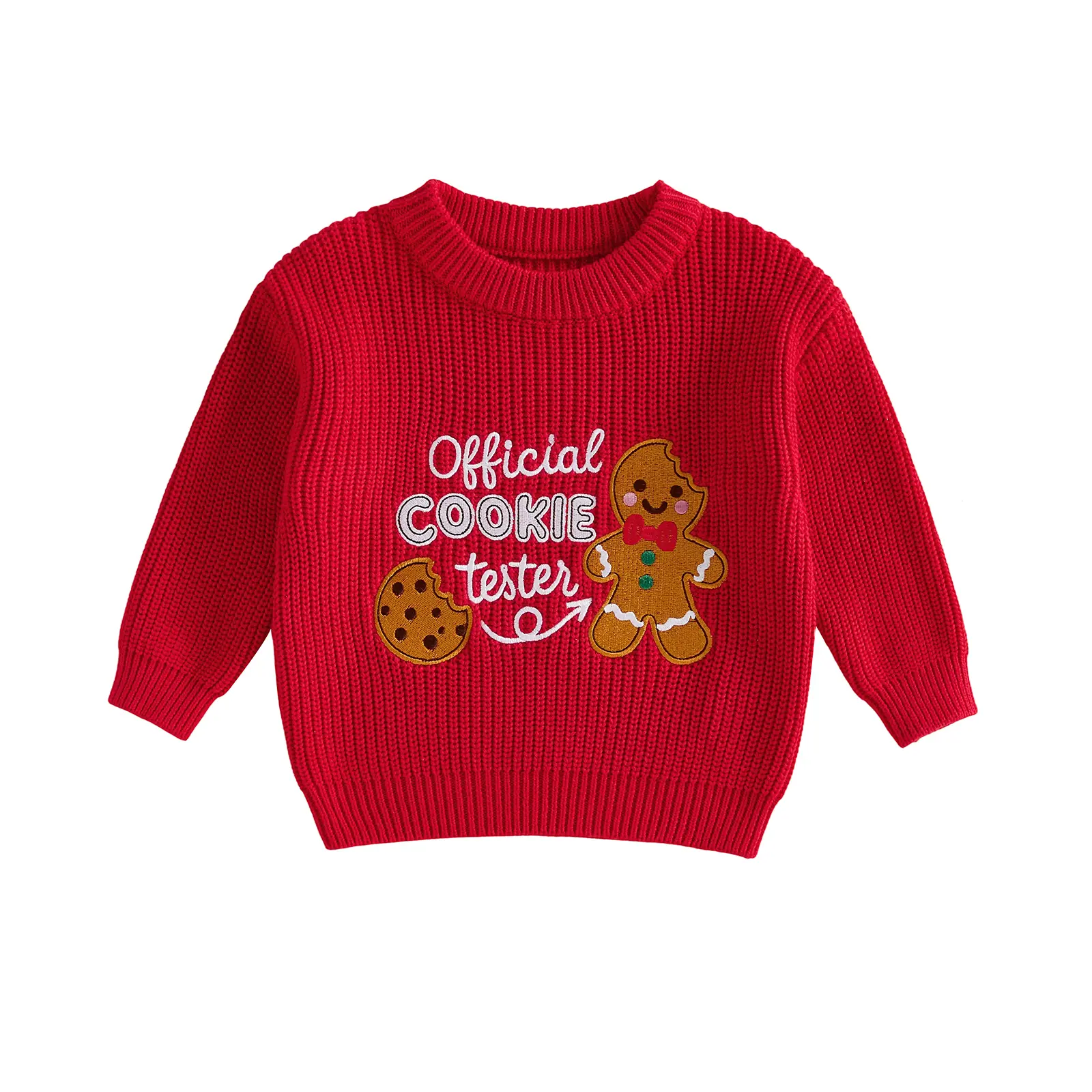 Meihuida Toddler Baby Little Boy Girl Christmas Sweater Xmas Lights/Gingerbread Man Embroidery Long Sleeve Knitted Tops for Fall Winter 6M-4T