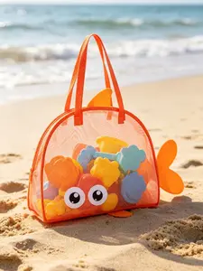 3D Fish Mesh Beach Bag, Cartoon Big Eye Design, Breathable Sandproof Net Pouch, Summer Poolside Travel Bag, Large Multi-Pocket Organizer