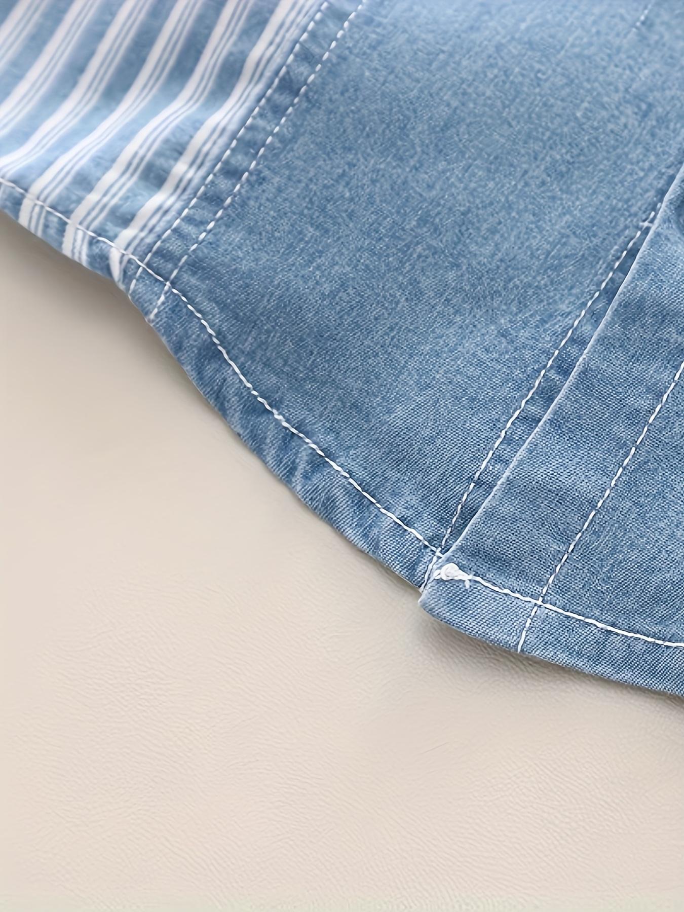 NewBoys' Casual Fashion 2pcs Set, New Summer Style Boys' Short-Sleeve Denim Outfit with Vertical Pockets and Bear Head Design, Perfect for Outdoor(Gift)11