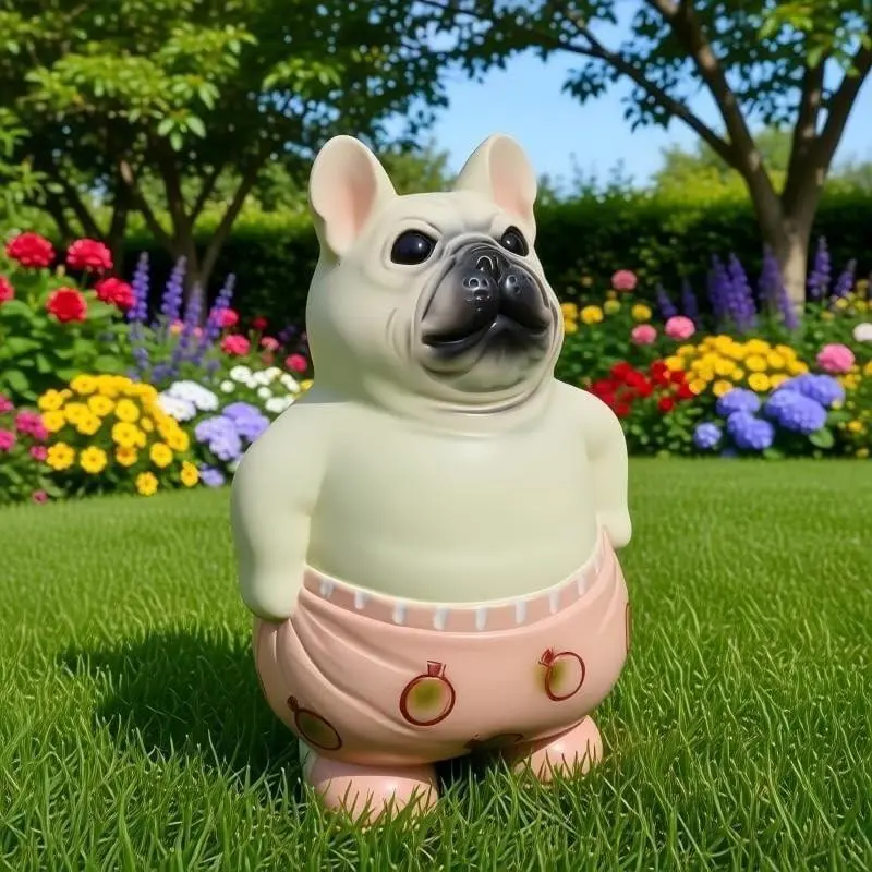 Creative standing figure resin figurine, short pants style bulldog sculpture, interesting tabletop decorative handicraft, soft decoration for entrance and office, suitable as niche healing style holiday gifts, Decorative Figurines