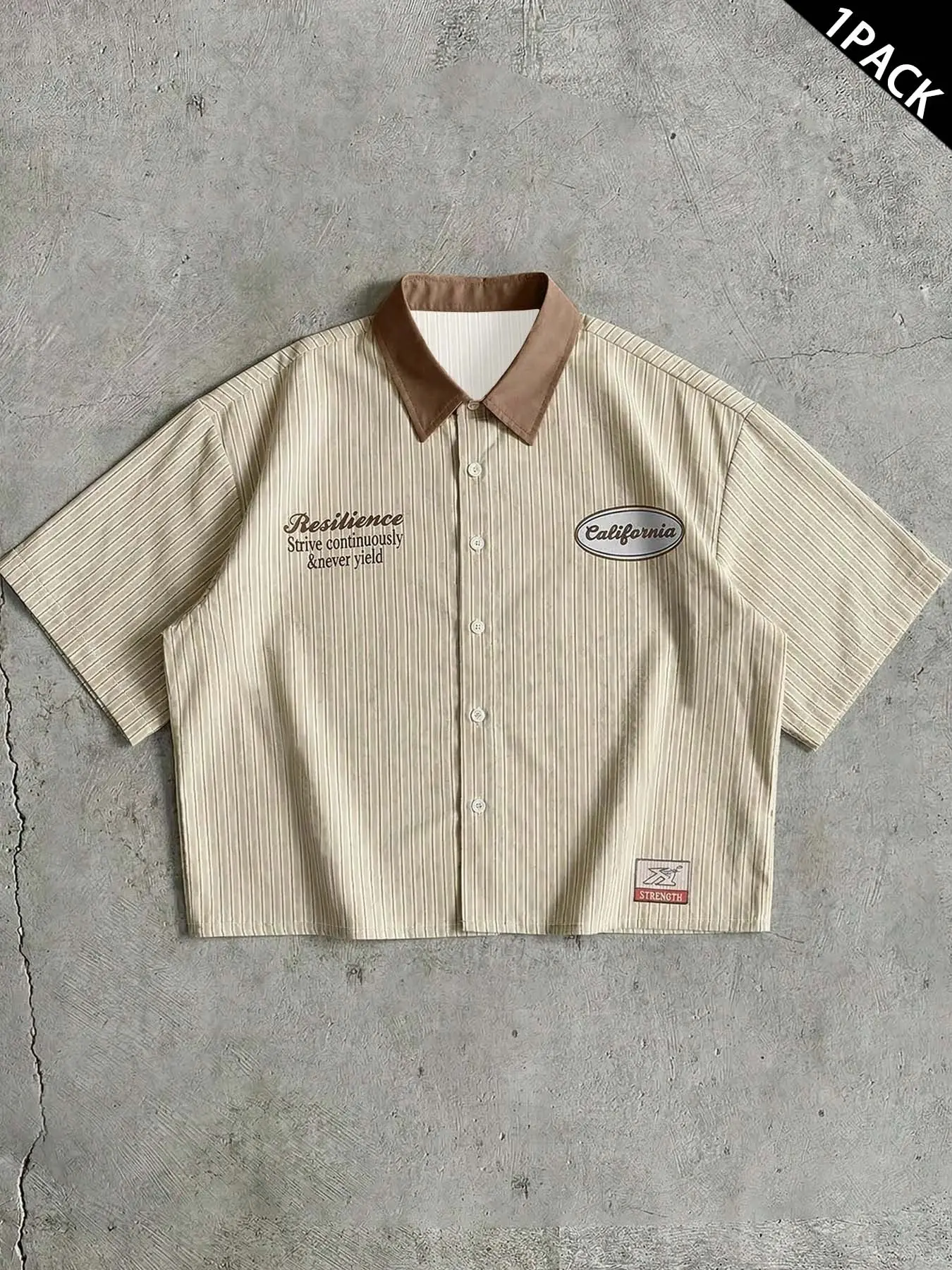 Men's retro striped short sleeved button up shirt with retro California letter pattern, breathable and lightweight summer casual street wear shirt, suitable for daily ice skating clothing, fashionable Y2K American street style shirt suitable for men.