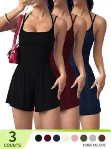 1/3pcs Women's Solid Color Adjustable Romper, Casual Fashion Romper for Summer, Women's Clothes for Daily Wear, Easy To Care for, Daily Versatility