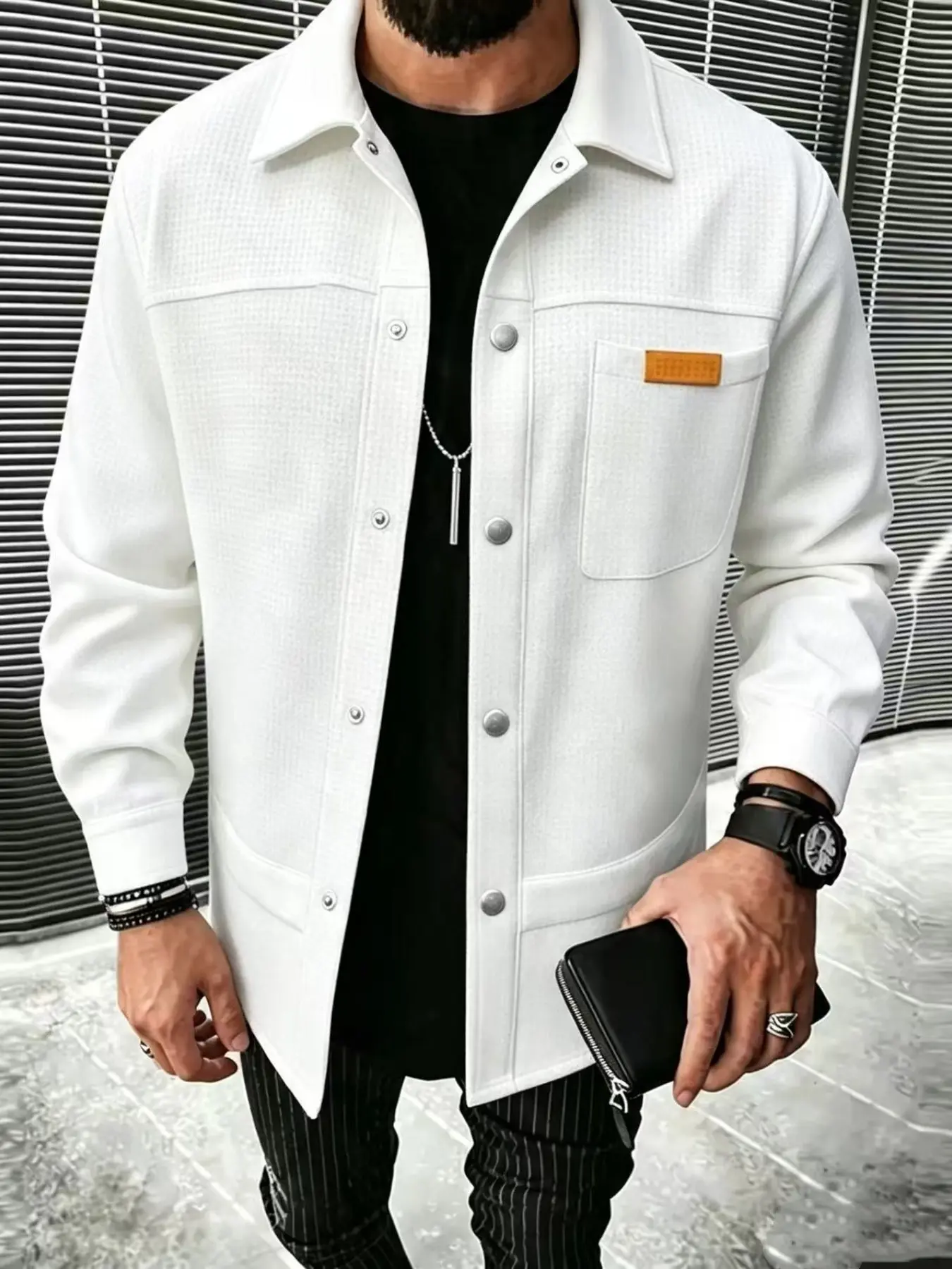 Men's Waffle Knit Cardigan, Lapel Button Down Quilted Loose Casual Jacket with Chest Pockets, Stylish and Comfortable Outerwear for Men