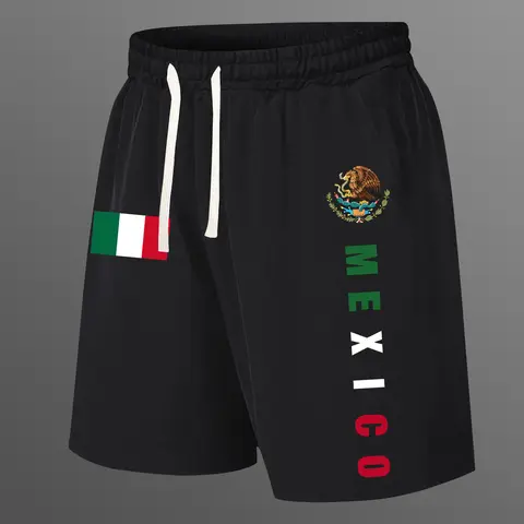 Men’s summer regular-fit cotton shorts featuring a Mexican-themed print. Fashionable casual menswear with pockets, an elastic waistband with drawstring, suitable for running, golf, fishing, basketball, camping, gym, swimming, and the beach