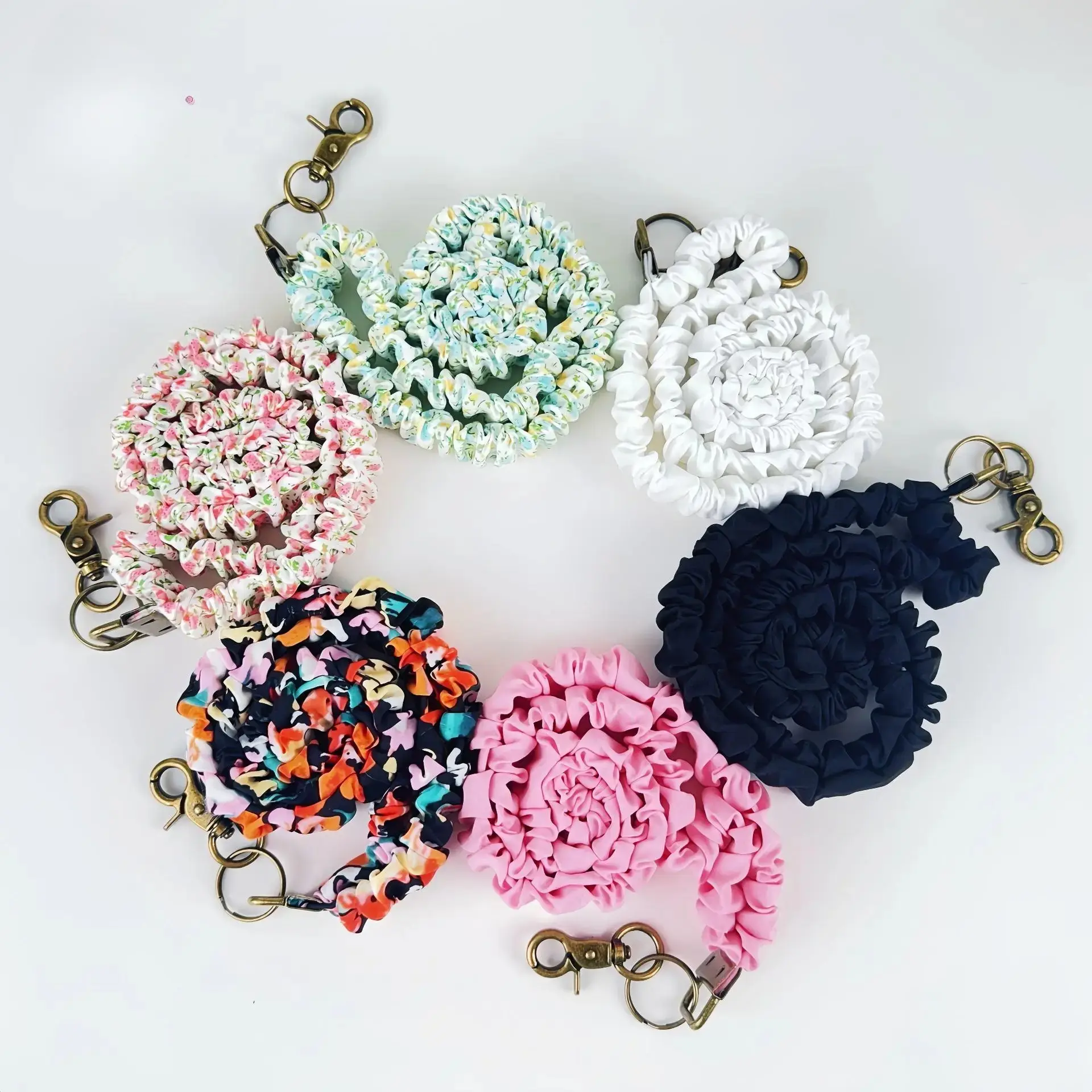 4-Pack Boho Scrunchie Lanyard, Elastic Fabric Neck Strap with Vintage Bronze Hardware, Multi-Functional Keychain for Phone/Work ID, Soft Comfortable, Anti-Drop Sports & Outdoor Camping Hiking Picnicware Accessory with Vibrant Abstract Prints