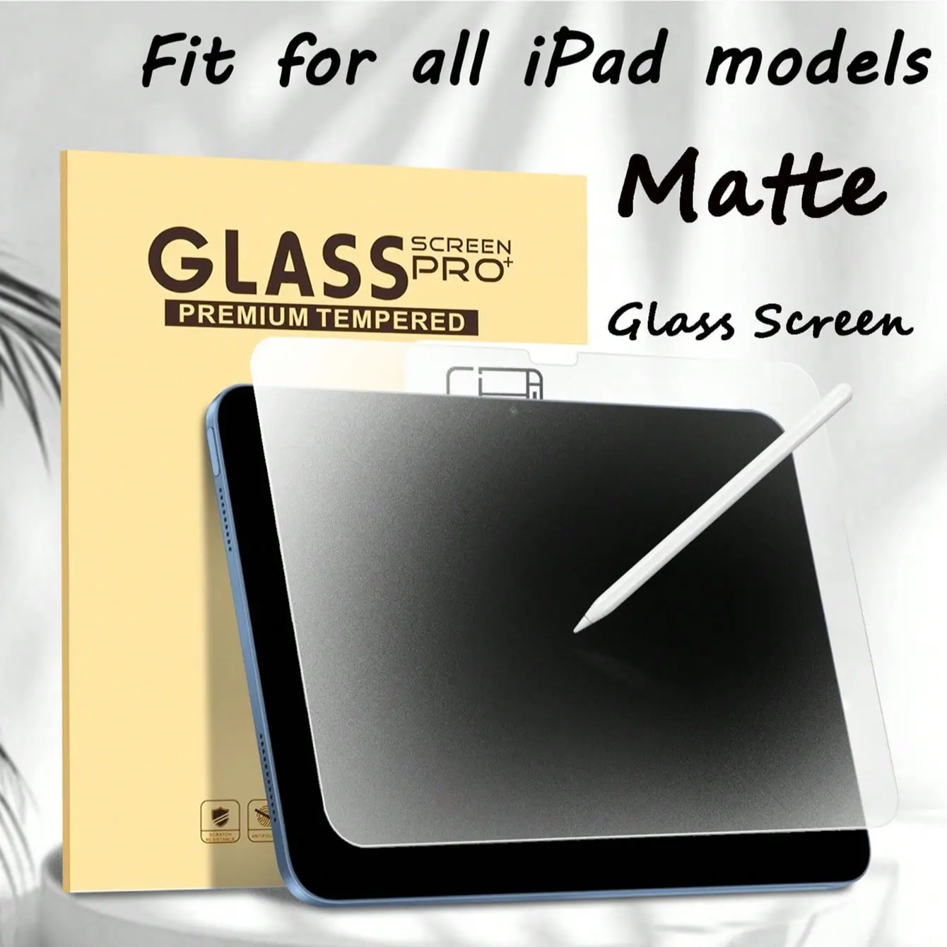 Matte Tempered Glass Screen Protector for iPad 11th/10th/9th/8th/7th/6th/5th Air Pro Mini, Scratch Resistant, Ultra Clear, Anti-Glare, Apple Pencil Compatible, Sensitive Touch for Office and Drawing, Tablet Screen Protectors