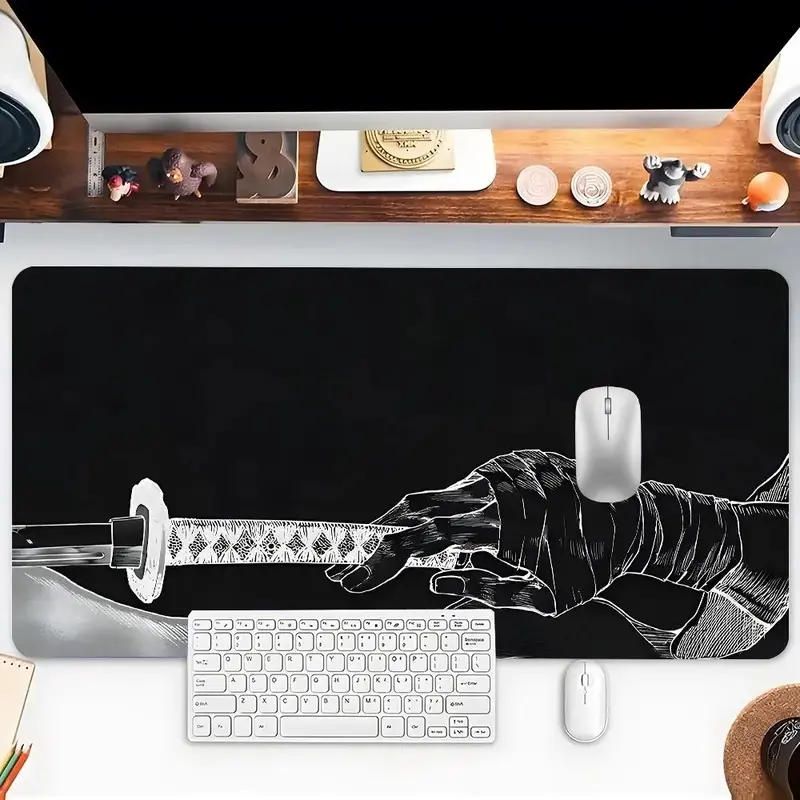 Samurai Sword Pattern Mouse Pad, Rectangle Gaming Mouse Pad, Non-slip Mousepad, Office Desk Keyboard Mouse Mat for Home Office Game Room Desk, Desk Accessories, Desktop Accessory