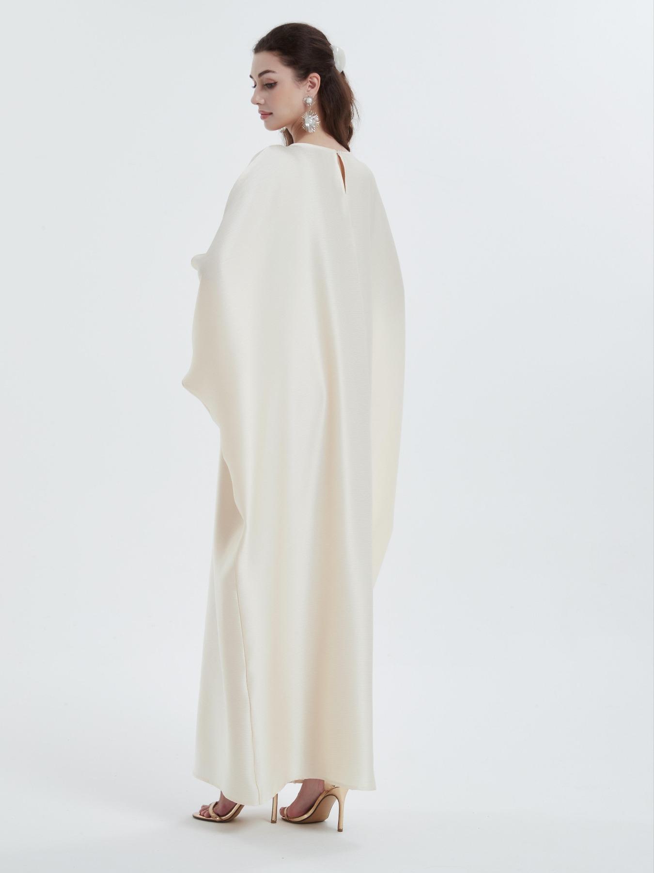 Women's Plain Rhinestone Decor Batwing Sleeve Kaftan Dress, Elegant Modest Maxi Dress for Party Wedding Guest, Dresses for Women, Ladies Longsleeves Dress, Minimalist Womenswear, Modest Clothes for All Seasons, Formal Dress Hides Tummy, Gown